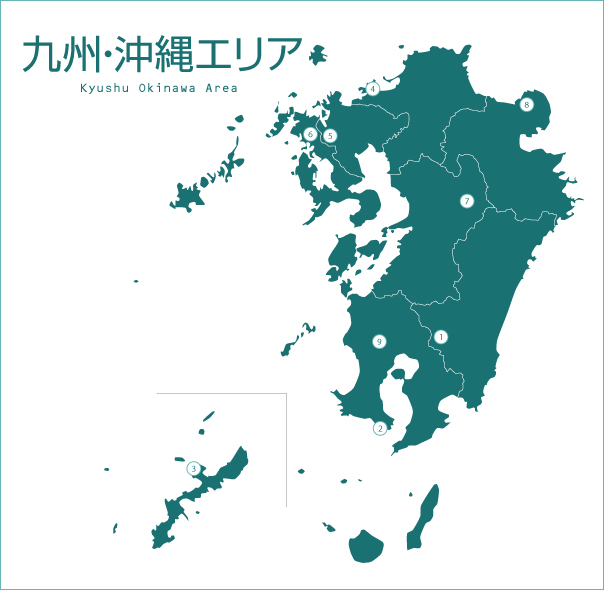 地図：九州・沖縄エリアふるさと富士分布