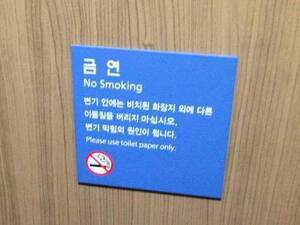 写真：仁川空港トイレ内のサイン（ピクトとハングルのみ）