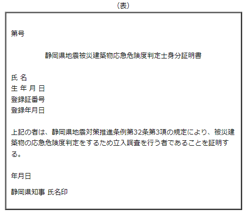 資料：静岡県地震被災建築物応急危険度判定士身分証明書