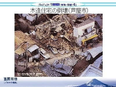 スライド写真：木造住宅の倒壊