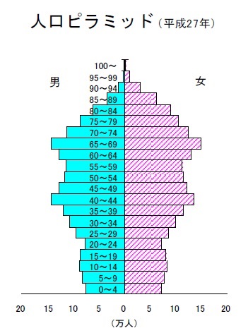 静岡県の人口ピラミッド（2015年）