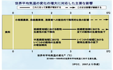 世界平均気温の変化の増大に対応した主要な影響