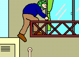 イラスト：ベランダの窓から侵入しようとしている泥棒