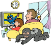イラスト：家人がソファに座ってテレビを見ている隙に泥棒が侵入している様子