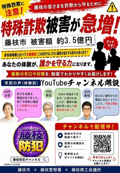 チラシ：藤枝市、藤枝警察署、藤枝商工会議所が協力してYouTubeチャンネルを開設