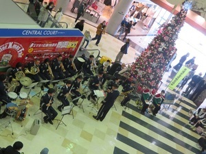 写真：クリスマスツリーの前で演奏する音楽隊