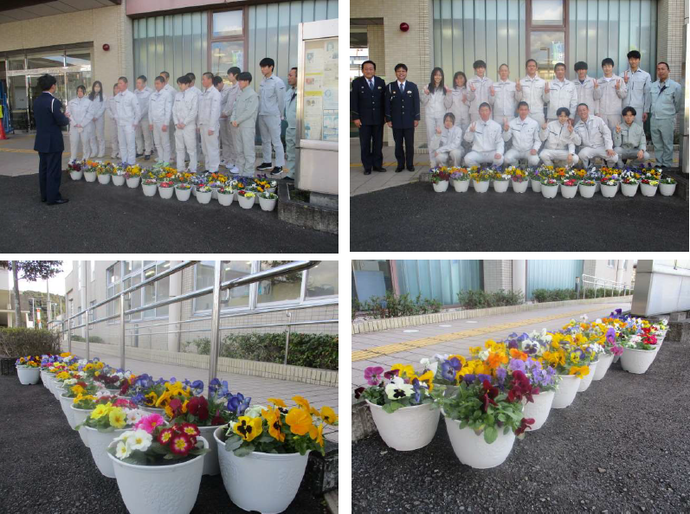 写真：令和6年2月8日小笠高等学校生徒の皆さんから花のプランター寄贈
