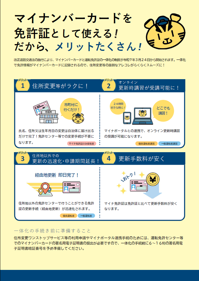 チラシ：マイナンバーカードを免許証として利用できるようになります。