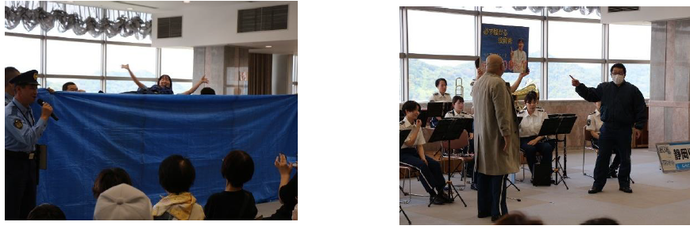 音楽隊の演奏の合間に地域部地域課による水難事故防止の広報と、音楽隊員によるSNS型投資詐欺被害防止の寸劇をおこないました♪