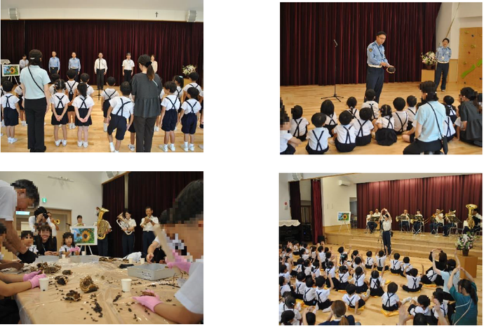 交通企画課主催の、ひまわりの絆プロジェクトにおける「種の収穫式」で音楽隊の演奏をおこないました♪　式典では園児たちによる種の収穫がおこなわれました♪