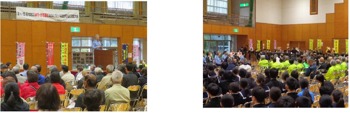 総決起大会での演奏をおこないました ♪　また、庄内中学吹奏楽部との合同演奏も行いました ♪