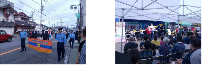 御殿場署員とともにパレードを行い、地域安全を呼び掛けました ♪　パレードの後には御殿場駅前での演奏を行いました ♪