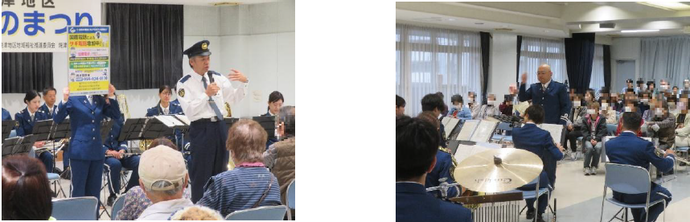 焼津署員による特殊詐欺被害防止講話とともに、音楽隊の演奏をおこないました ♪