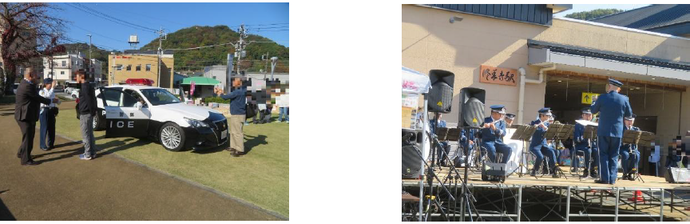 伊豆中央署員による警察車両の展示とともに、音楽隊の演奏をおこないました ♪