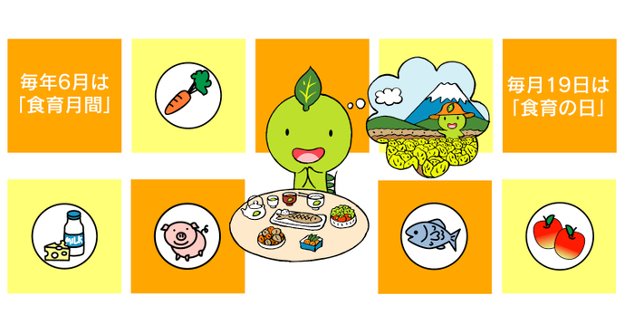 イラスト：毎年6月は「食育月間」　毎月19日は「食育の日」