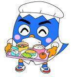 イラスト:白衣を着て給食を持つふじっぴー