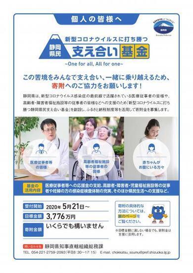 チラシの写真：新型コロナウイルスに打ち勝つ　静岡県民支え合い基金（個人の皆様へ）