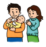 イラスト：子供を抱く夫婦