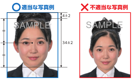 写真：頭髪ボリュームが大きい場合の適当な事例と不適当な事例