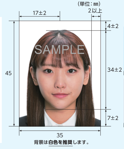 写真：パスポート用写真の規格サイズ