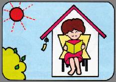 イラスト：室内で本を読む様子