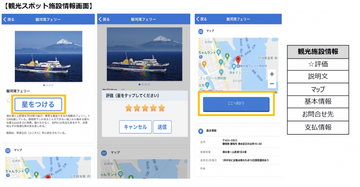 静岡県公式観光アプリ施設情報画面