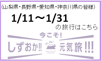 （山梨県・長野県・愛知県・神奈川県の皆様）1月11日～1月31日の旅行はこちら　今こそ！しずおか！！元気旅！！！