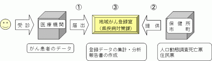 イラスト：地域がん登録のしくみ