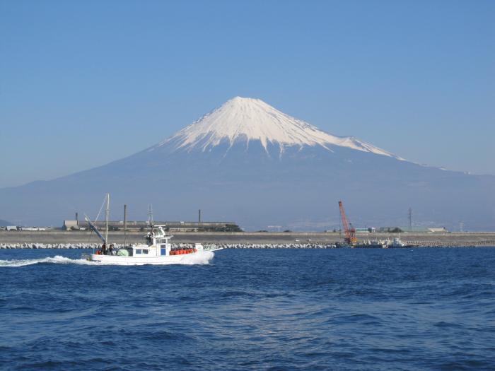 写真：しらす漁船と富士山
