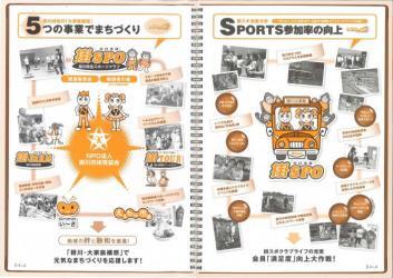 パンフレットの写真:5つの事業でまちづくり、SPORTS参加率の向上