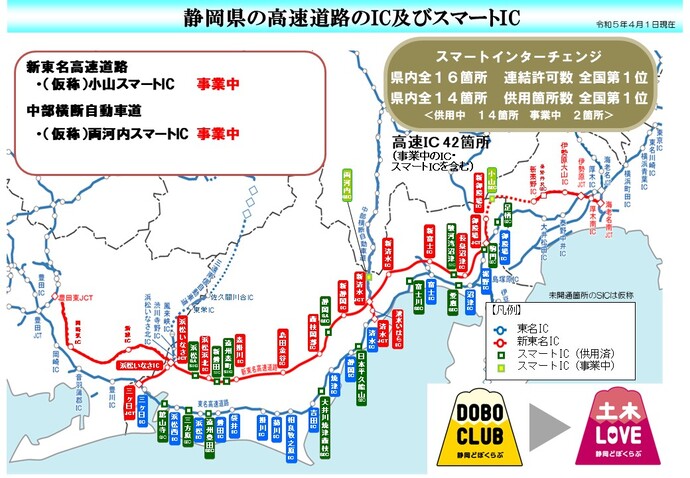 静岡県内のスマートインターチェンジ位置図