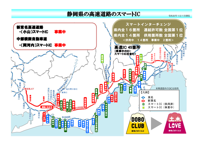 静岡県内のスマートインターチェンジ位置図