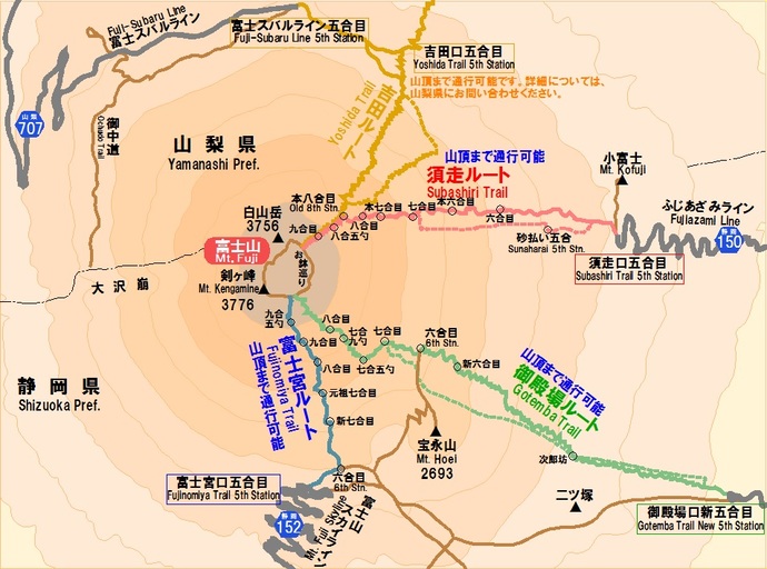 地図:富士山登山ルート