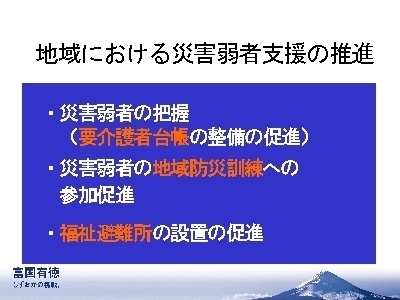 スライド写真：地域における災害弱者支援の推進