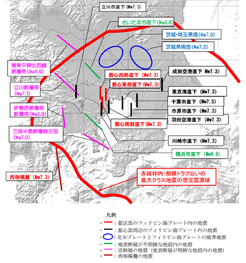 地図：首都直下型地震の想定震源域