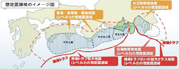 地図：想定震源域のイメージ図