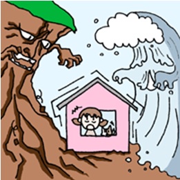 イラスト：洪水と地震