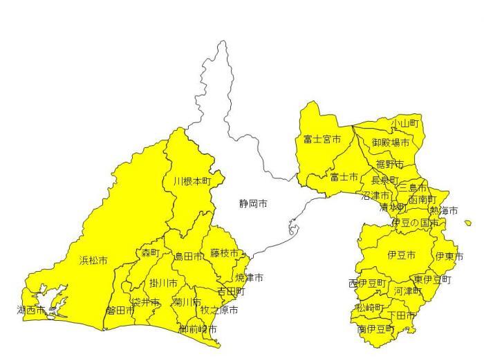 地図：静岡県の支援チームの設置状況