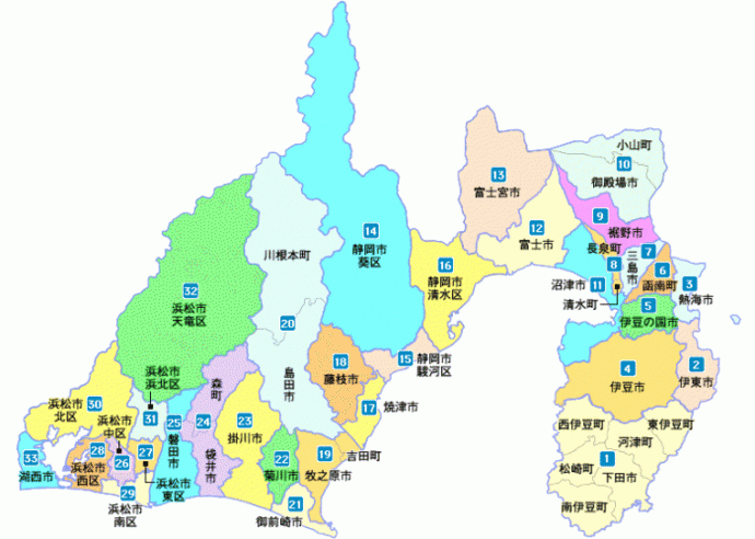 地図：静岡県議会議員選挙区