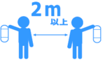 イラスト：2m以上の距離をとれる場所では、マスクを一時的に外す