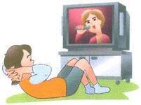 イラスト：テレビを見ながら筋トレする女性