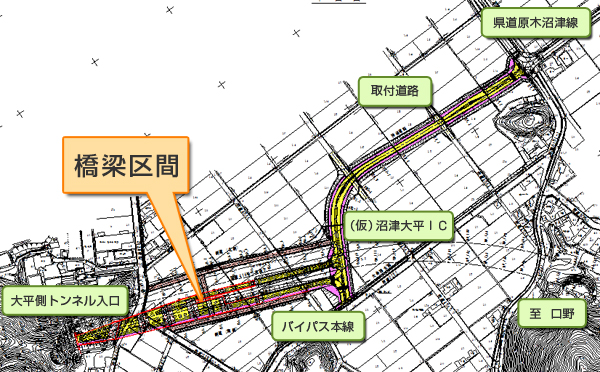 地図：橋梁区間とその付近