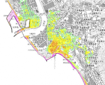 地図：沼津牛臥海岸付近の浸水被害想定