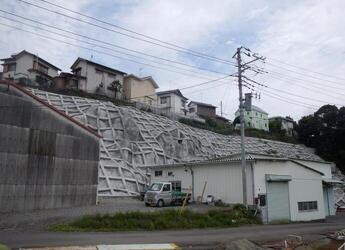 写真:擁壁工の施された斜面