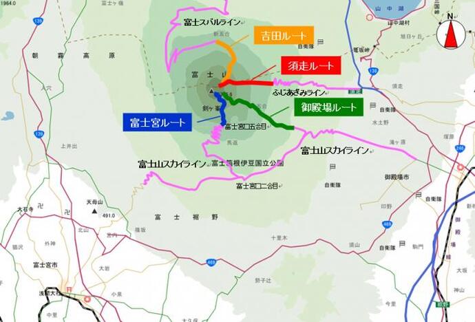 地図：富士登山のルート
