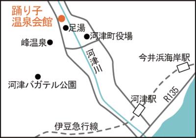 地図：河津桜と踊り子温泉会館案内図
