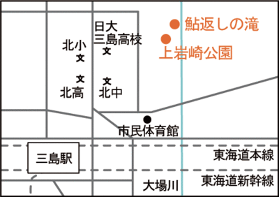 地図：上岩崎公園と鮎返しの滝案内図