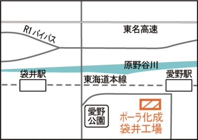 地図：ポーラ化成袋井工場案内図