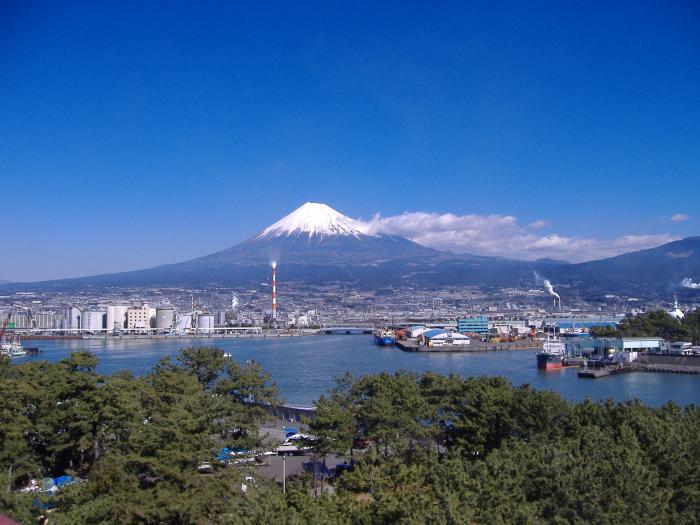 写真：富士緑地から望む港と富士山