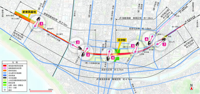 地図：高架本体・新車両基地完成イメージ